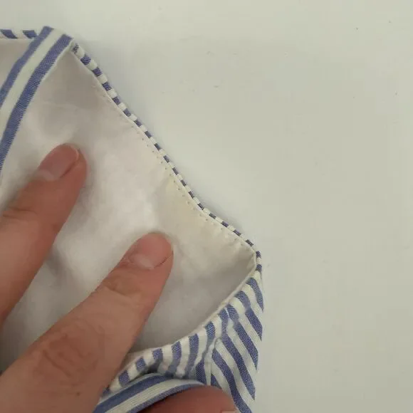 J Crew Seersucker Dress Coastal Nautical Preppy Blue White Faux Wrap Women Sz 4 - Picture 11 of 14